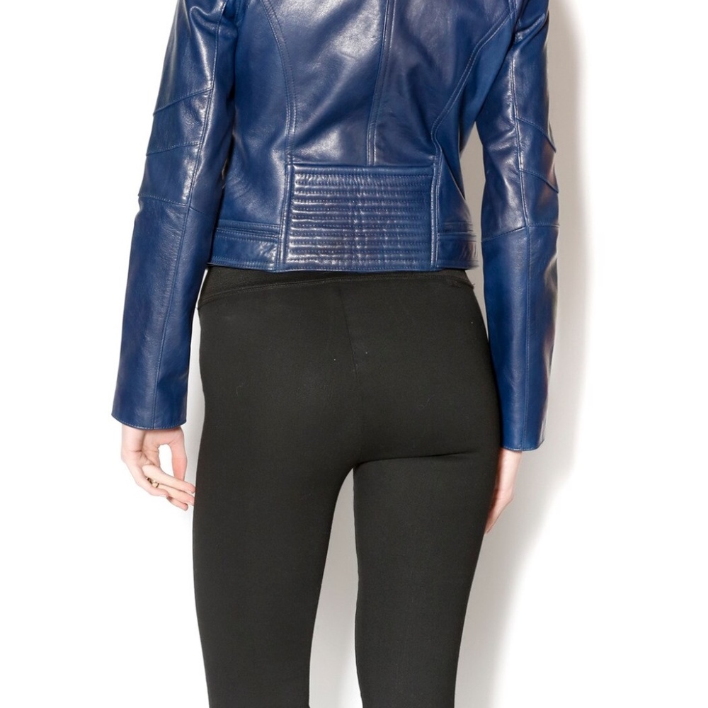 PARKER navy belfast real leather moto jacket EUC